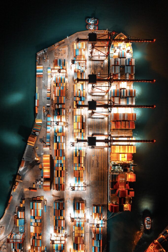Aerial Shot of a Freighter with Cargo Containers